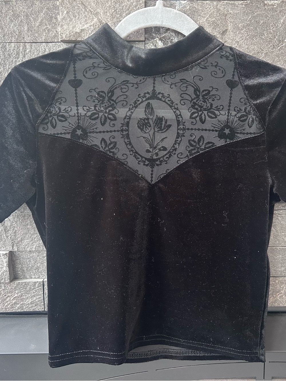 Disturbia Cameo Floral Flocked Mesh Velour High Neck Top - Picture 2 of 6